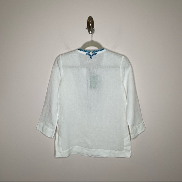 Lilly Pulitzer Amelia Embroidered Beaded Linen Island Tunic White Blue XXS NWT - Picture 5 of 9
